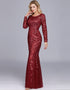 Elegant Plus Size O Neck Full Sleeve Evening Dress